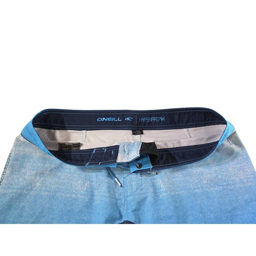 O'Neill Hyperfreak Board Shorts Mens Size 34 Blue Chevron Zip Pocket EUC 10
